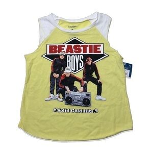 NWT Girls’ Beastie Boys Throwback Screenprint Yellow White Raglan Muscle Tee New